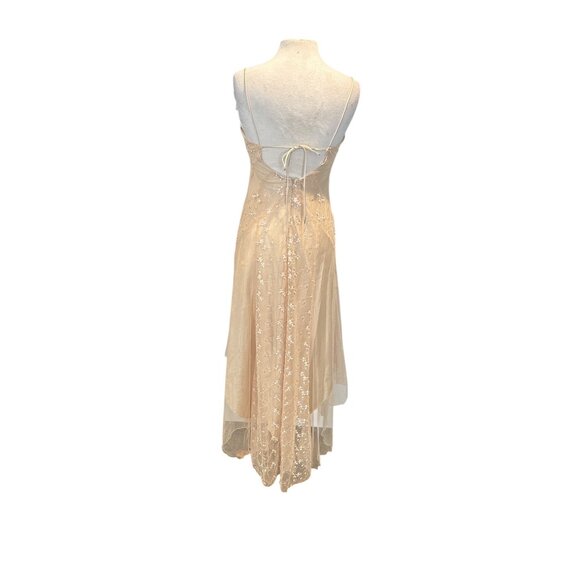 Polka USA Vintage Mesh Lace Midi Dress Nude Cream Floral Embroidered Slip Dress - Picture 4 of 12